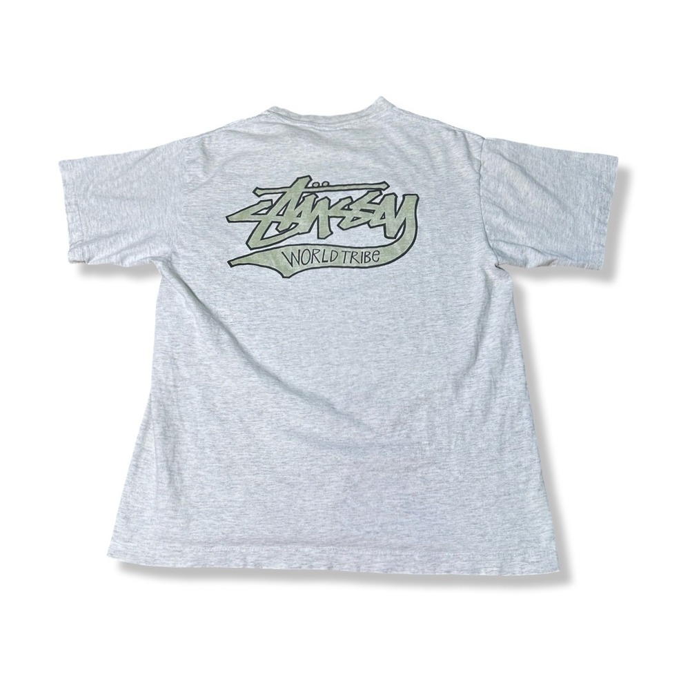 Stussy 90s T-Shirt Mens L Gray Excellent Vintage World Tribe Big League USA Made